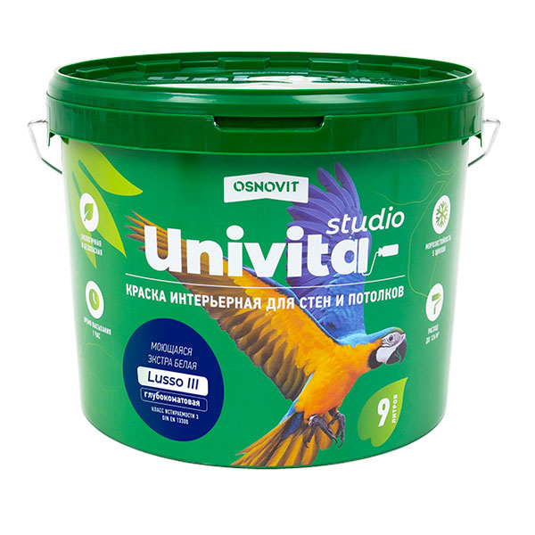 Интерьерная краска полуматовая моющаяся для стен и потолков ОСНОВИТ UNIVITA STUDIO Lusso III